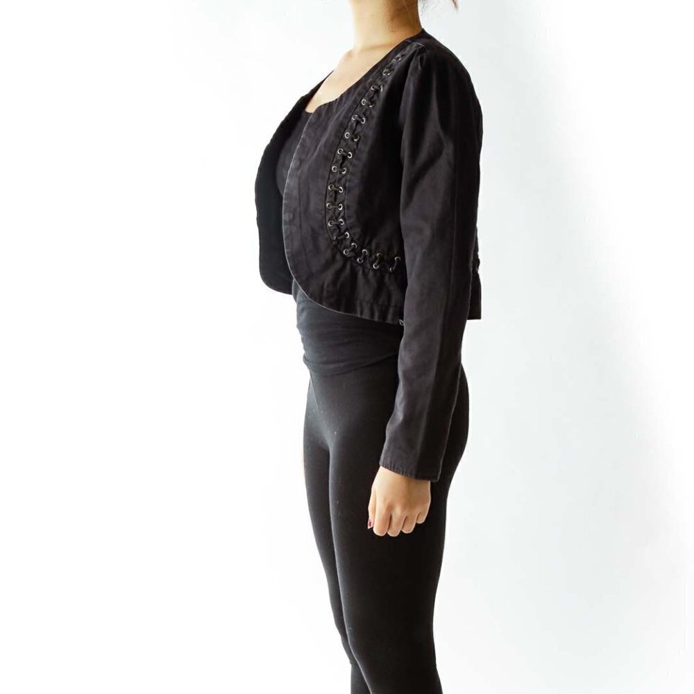 Volcom Black Buttoned Cropped Jacket With String … - image 3